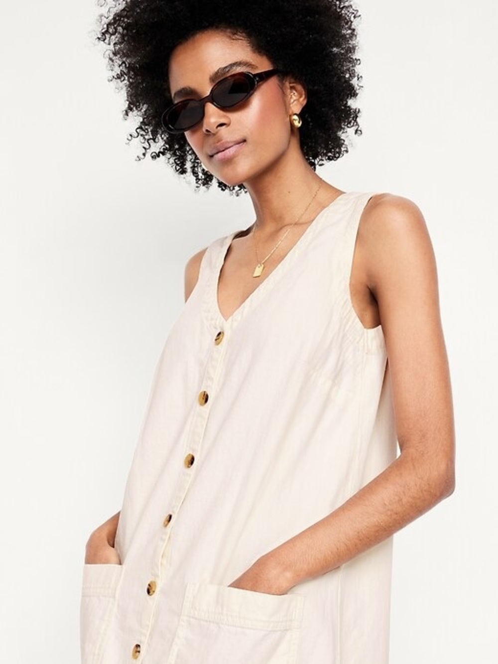 Old Navy Cream Button-Front Sleeveless Dress